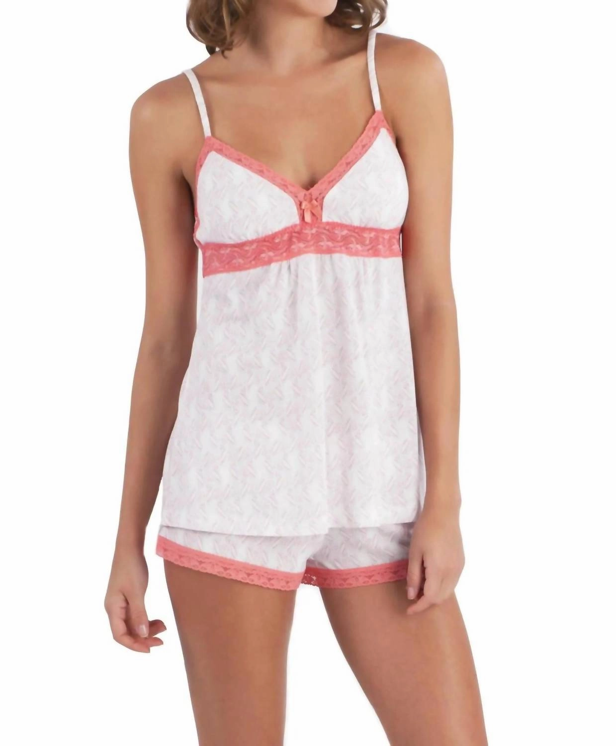 Brianne Spaghetti Strap Camisole Mini Boxer Pajama Set In Pod Print Flexible Elastic Seams High Elasticity Fabric