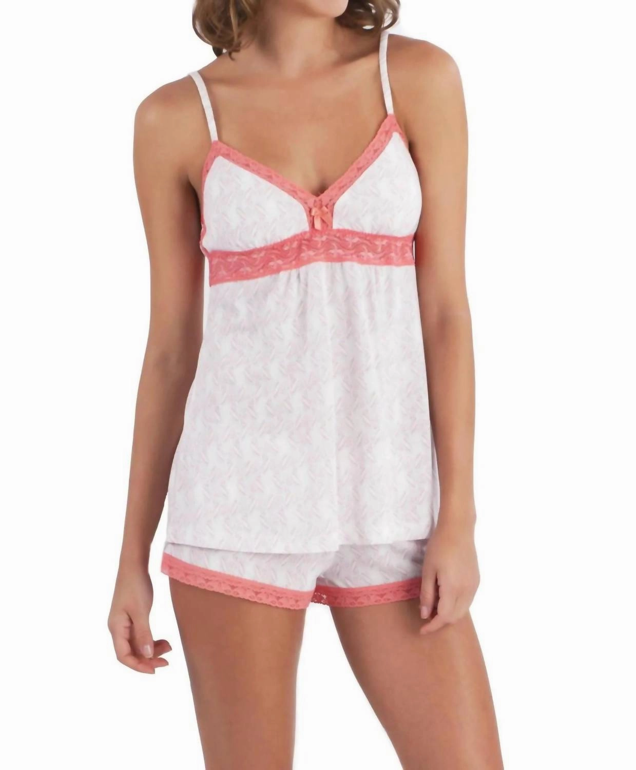 Brianne Spaghetti Strap Camisole Mini Boxer Pajama Set In Pod Print Breathable Knitwear Flatlock stitching