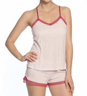 Double Layered Collar LowProfile Stitching Bridgette Racerback Camisole Boxer Pajama Set In Red Geometric Print