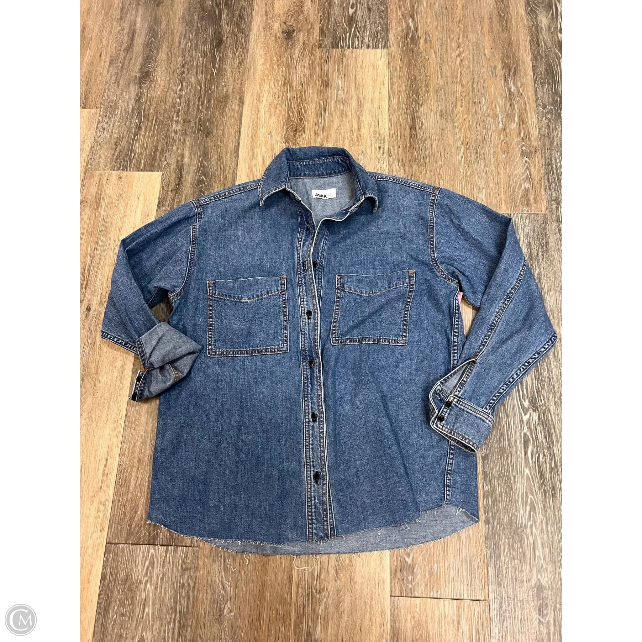 Blouse Long Sleeve By Askk Ny In Blue Denim, Size: Xs Antistatic