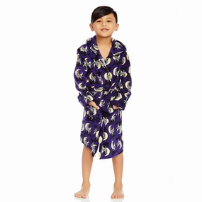 Cozy Thermal Insulation Non Restrictive Design Kids Fleece Hooded Robe Wolf