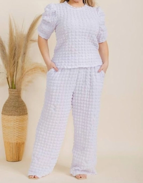 Non Restrictive Fit Bubble Textured Two-Piece Set In White