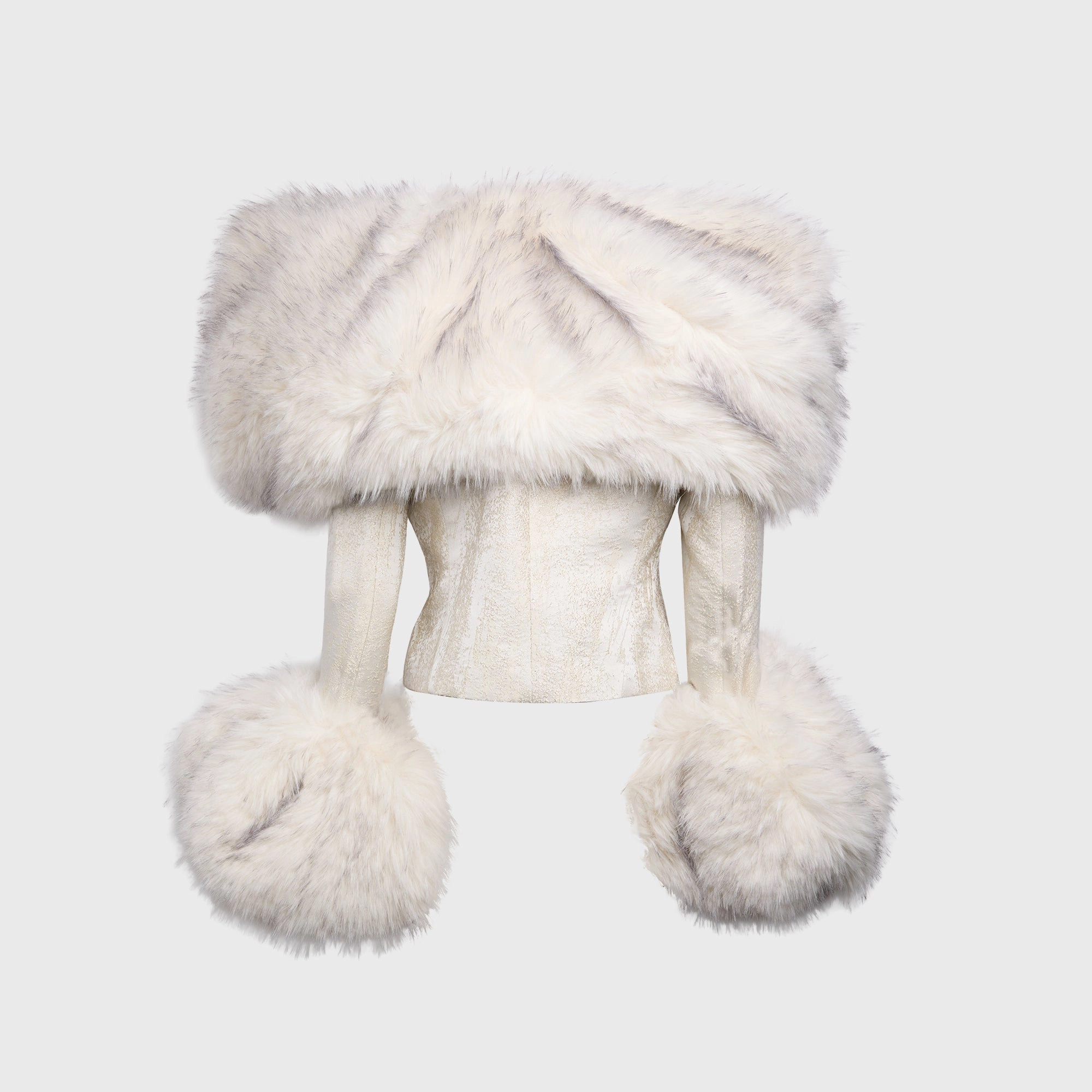 Durable Stitching Kim Shui Angelina Faux Fur Trim Brocade Jacket - White