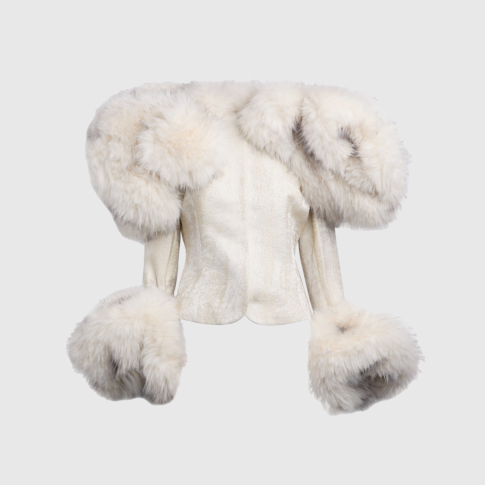 Kim Shui Angelina Faux Fur Trim Brocade Jacket - White City Ready Style