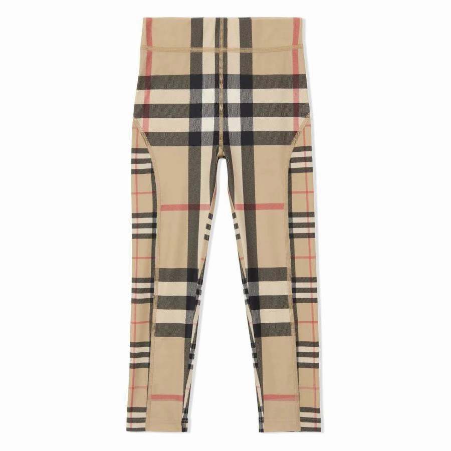 Burberry Kids Contrast Check Leggings Linen blend