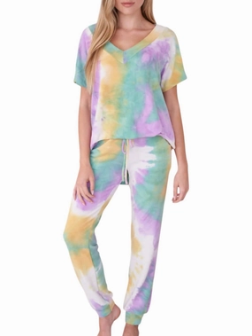 Multi Pocket Design Durable Blends Deja Tie Dye Loungewear Set In Blue Multi