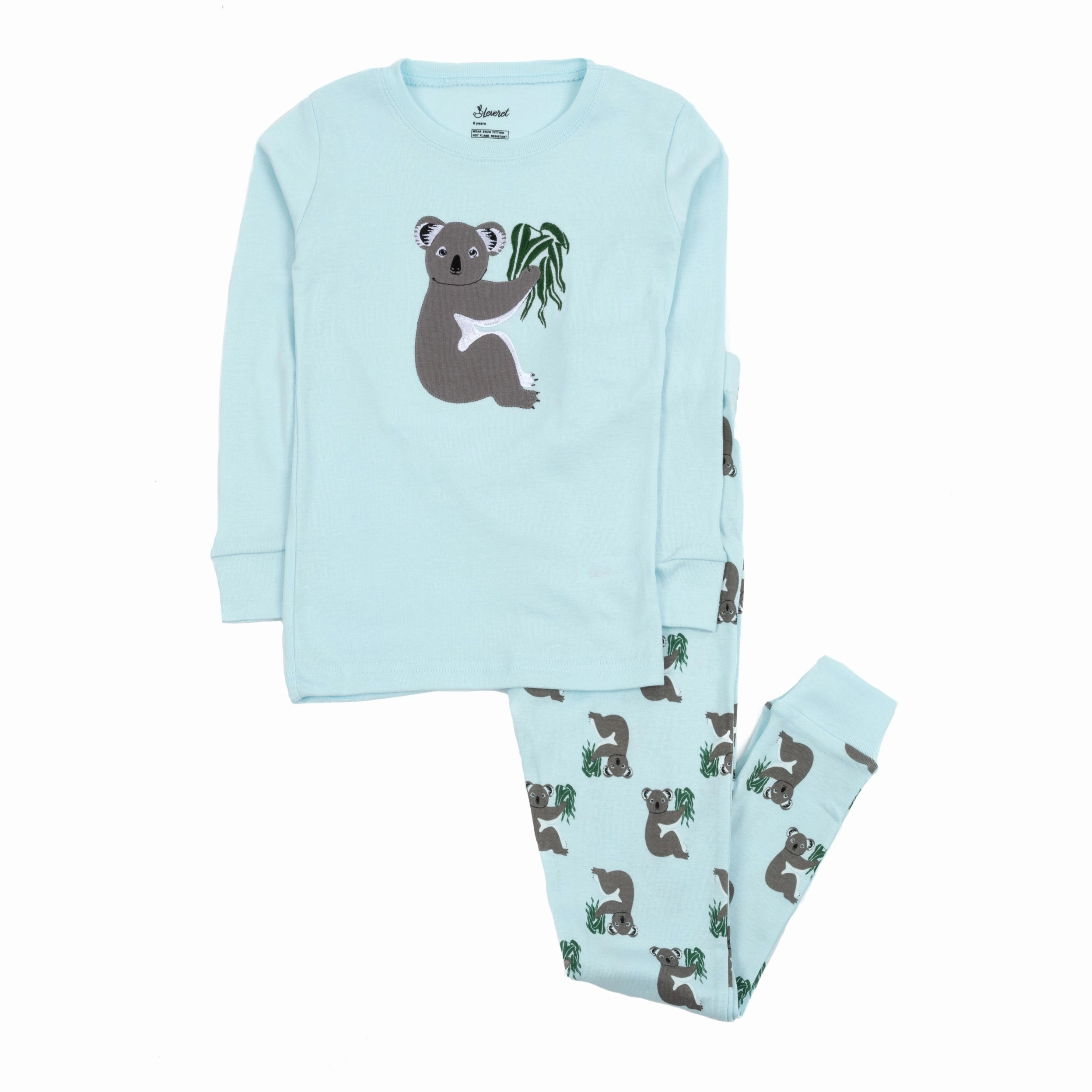 Layered construction Breathable fabric Kids Two Piece Cotton Pajamas Koala Blue