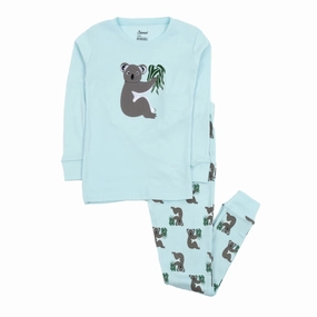 All Day Comfort Design Double Layered Collar Kids Two Piece Cotton Pajamas Koala Blue