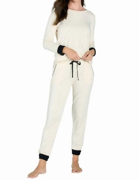 Calypso Long Sleeve Loungewear Set In Almond Smooth zipper closure