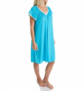 Cameo Short Nightgown In Turquoise Lightweight Jersey Knit Stretch Material