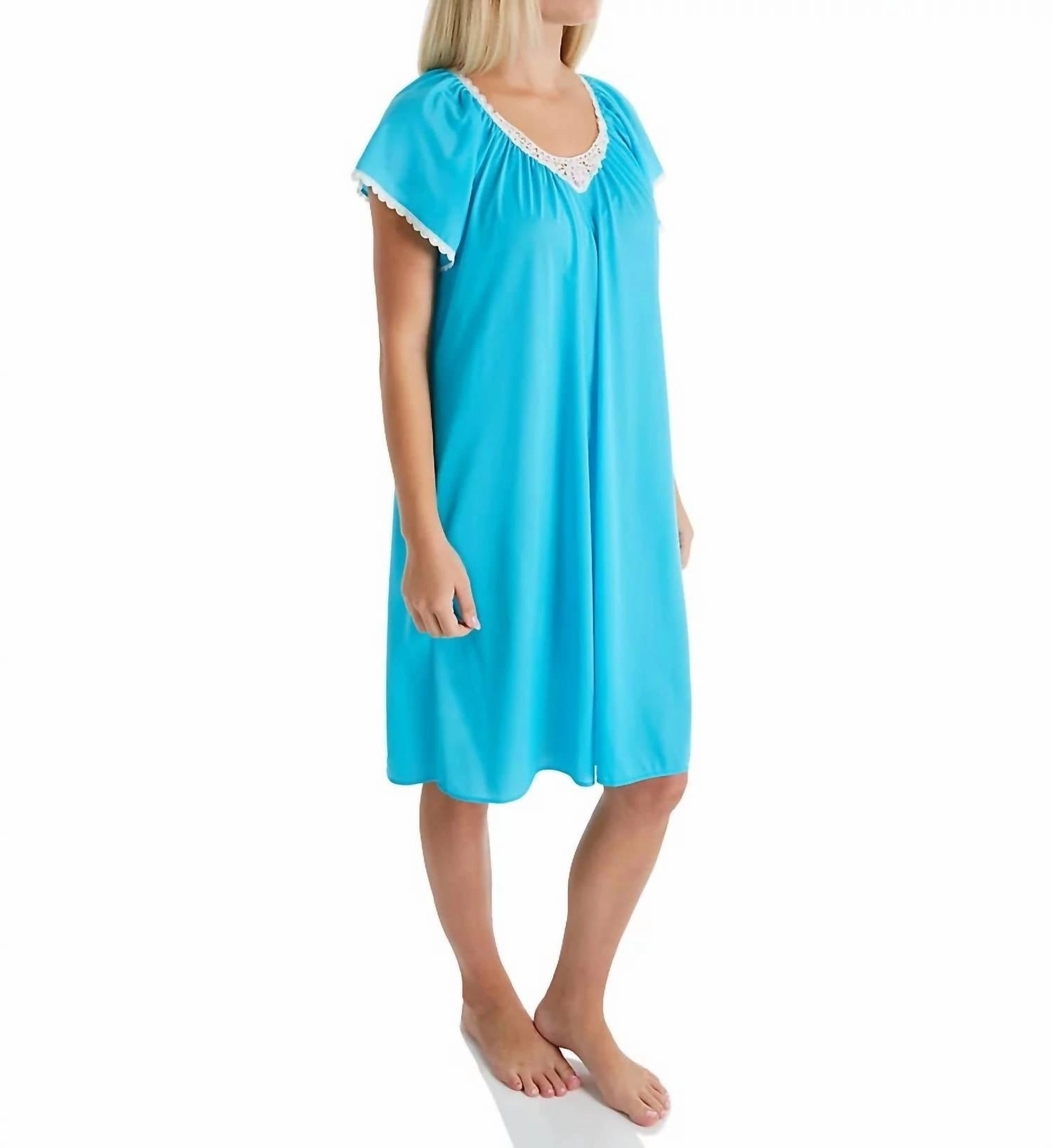 Hypoallergenic fabric Easy Care Fabric Cameo Short Nightgown In Turquoise