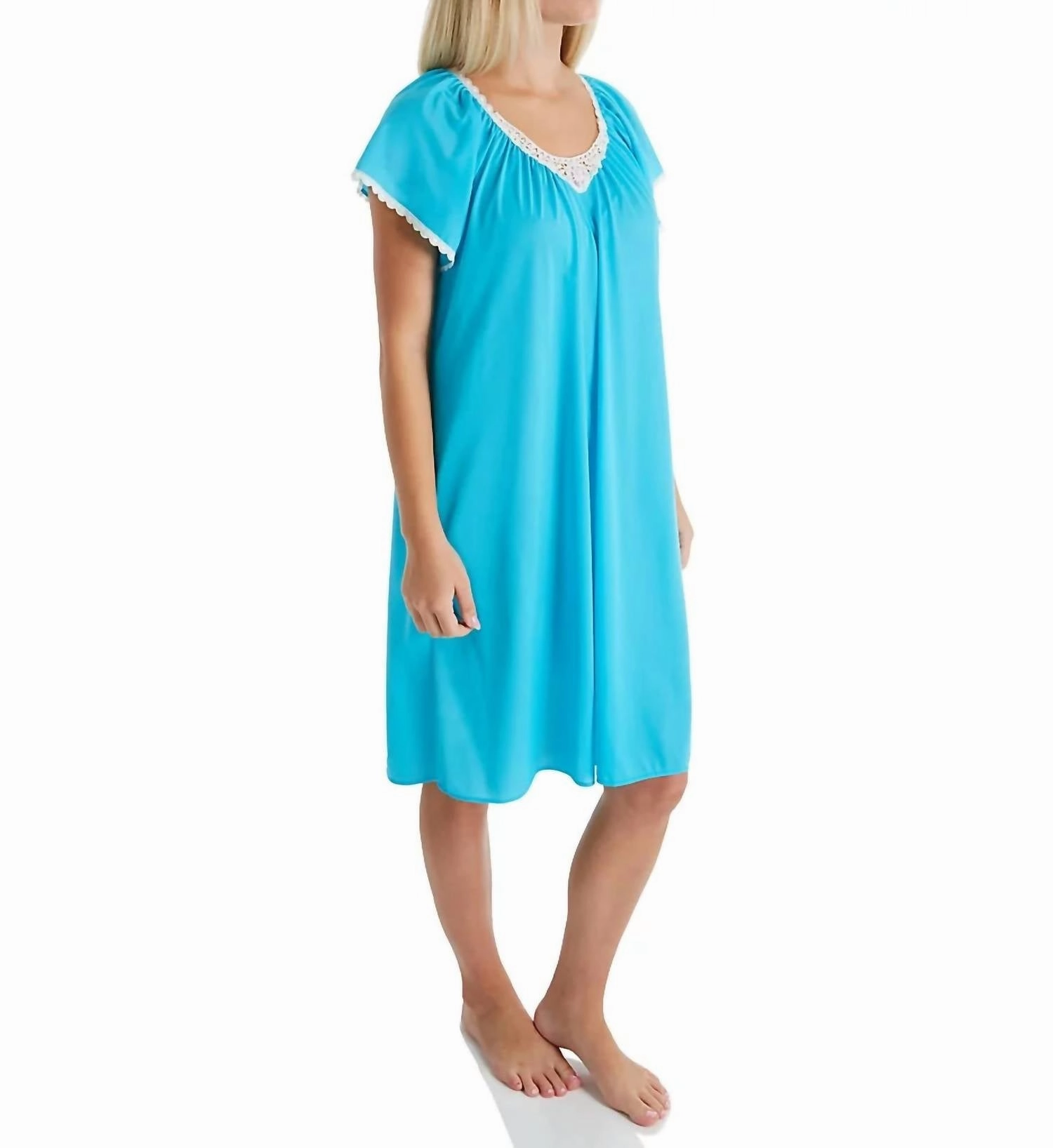 Oversized Silhouette Thermal regulation Cameo Short Nightgown In Turquoise