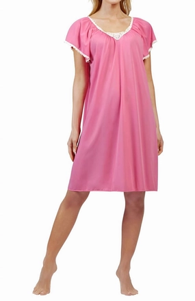 Microfiber Material Cameo With Flutter Sleeve Short Nightgown In Rosy Pink