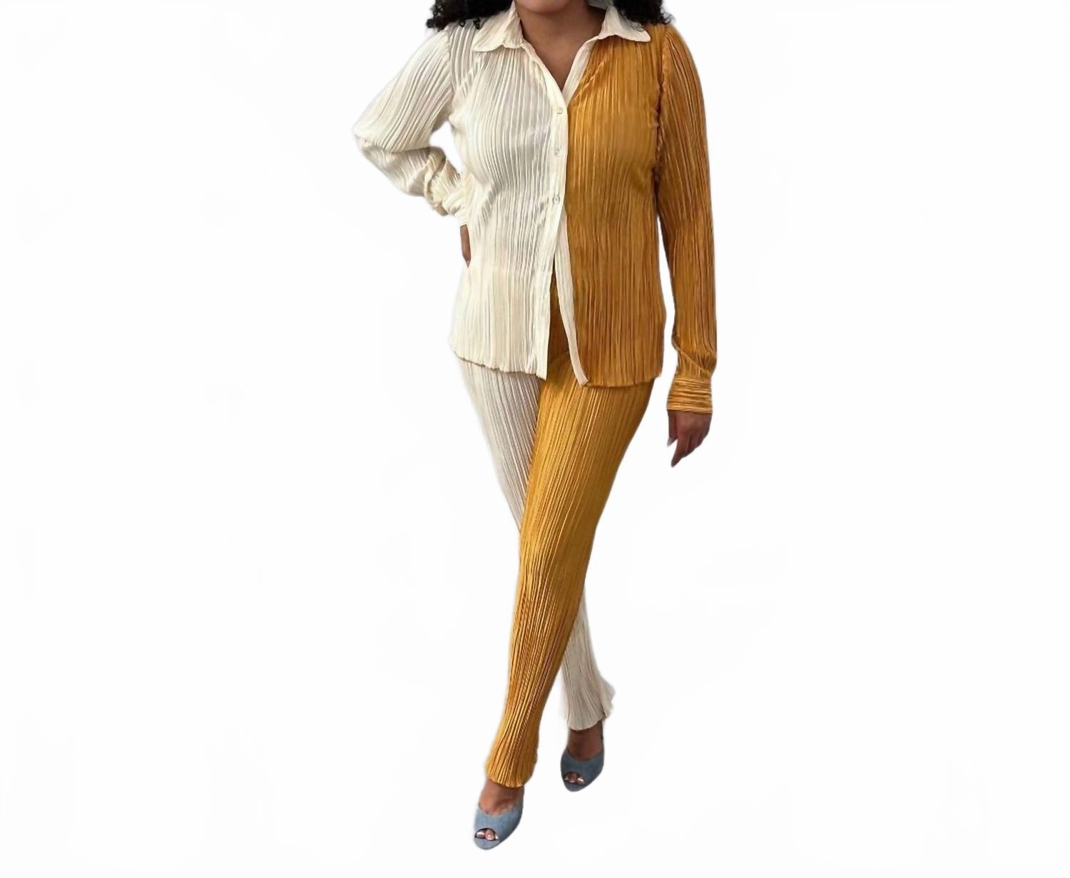 Caprice Color Block Set In Off-White / Mustard Durable Reinforced Seams AntiPilling Technology