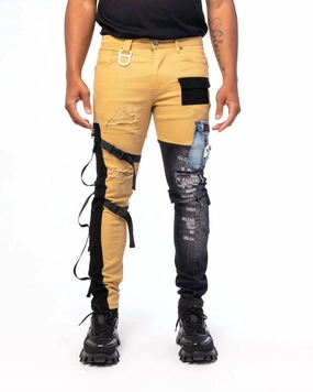 Cargo Denim Jeans In Khaki/black Sustainable Creative Look