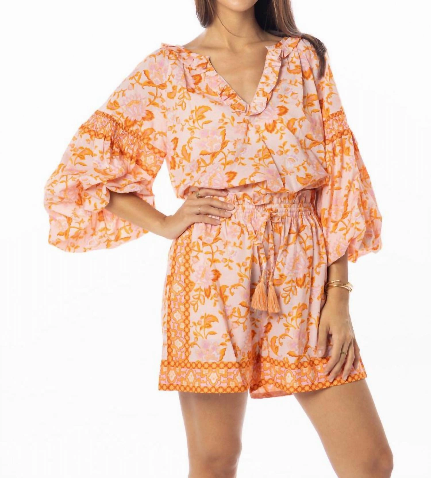 Plush Brushed Interior HighWaisted Design Carrie Top And Carlie Shorts Set In Tangerine