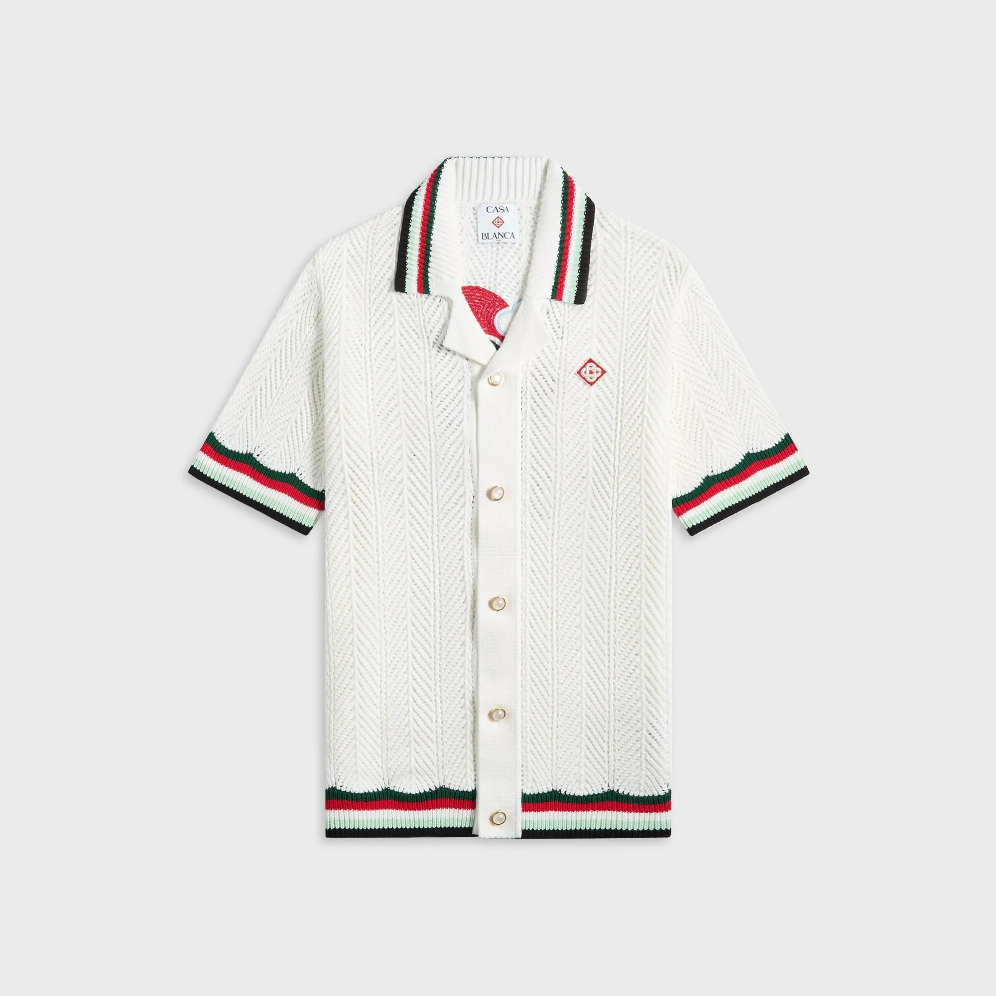 Water Repellent Finish Flexible Mobility Casablanca Cotton Montagne Ondulee Crochet Shirt - Off White