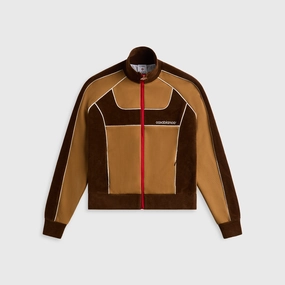 Noise Free Zippers High Collar Casablanca Chenille Panelled Track Jacket - Beige
