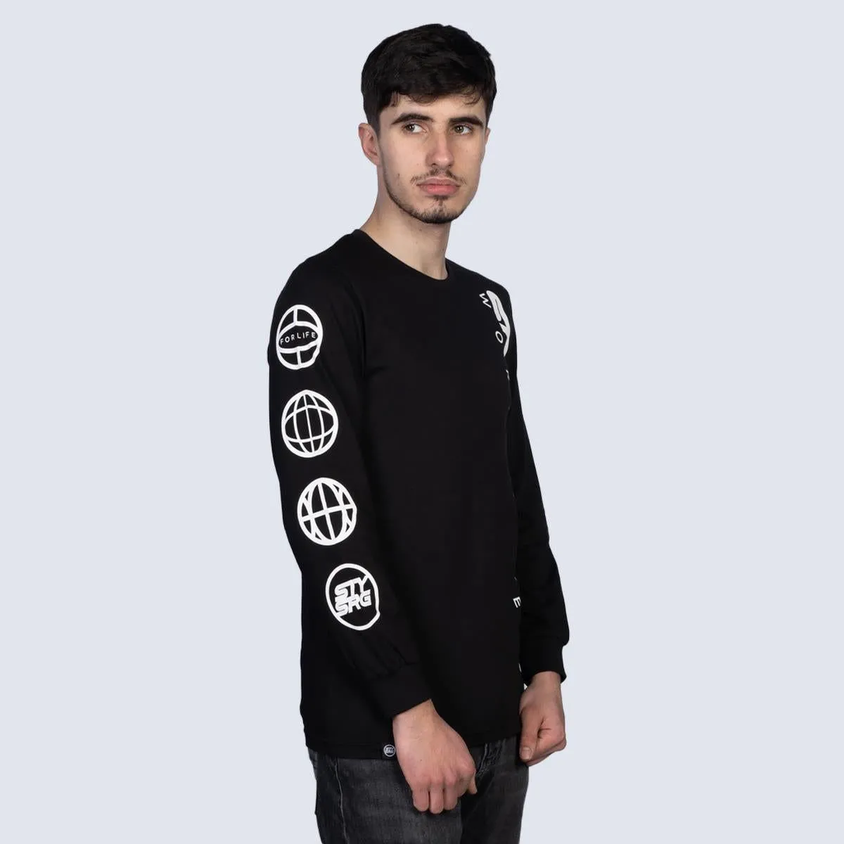 Stay Strong Worldwide Long Sleeve T-Shirt - Black ZeroDistressFinish Basic Layering