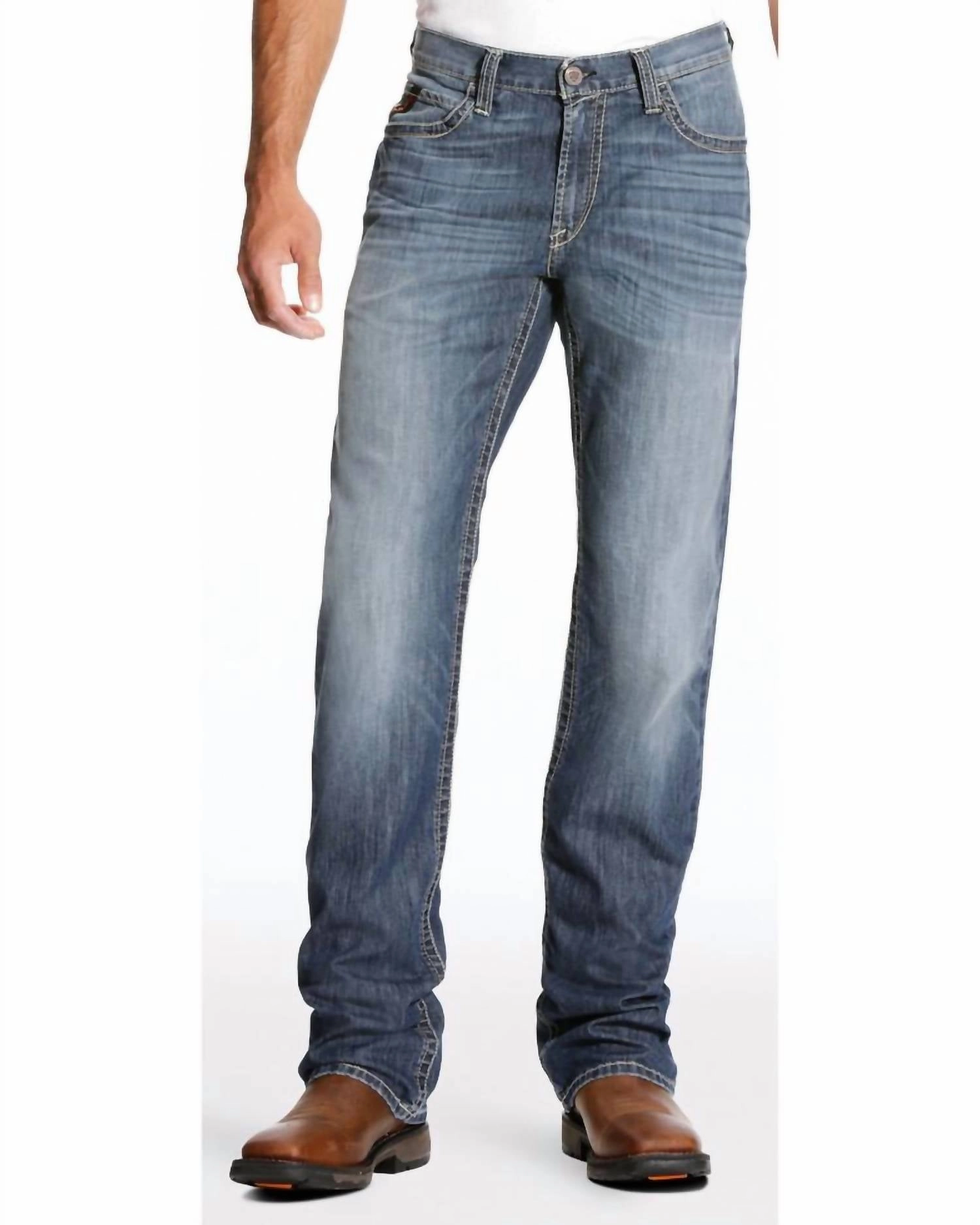 Men's M4 Fr Inherent Bryce Bootcut Work Jean In Medium Blue Four Way Stretch Fabric All weather