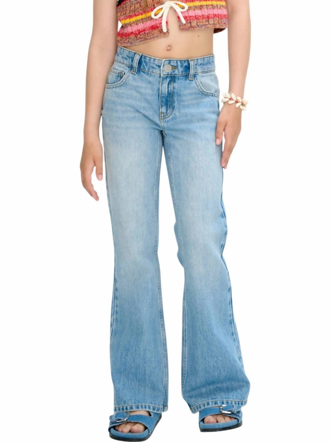 Casual Comfort Fit Girl's Low-Waist Flare Classic Pants In Denim Blue