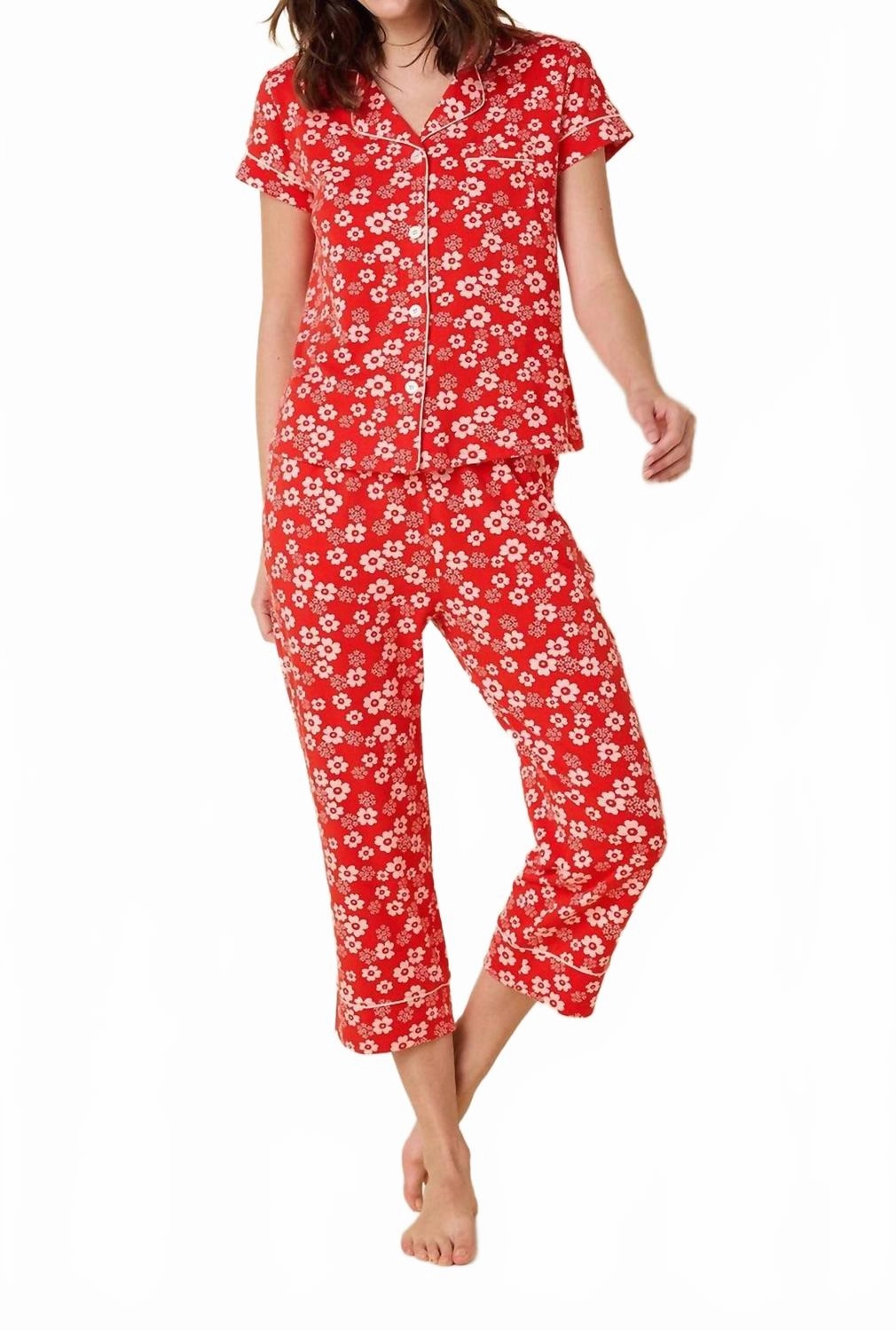 Cece Pima Knit Capri Set In Red Ultra Soft Feel