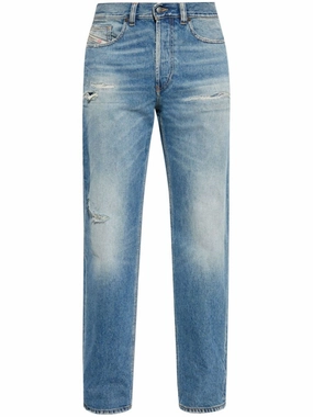 Timeless Look Cerulean Blue Ripped Jeans With Classic Five-Pocket Design