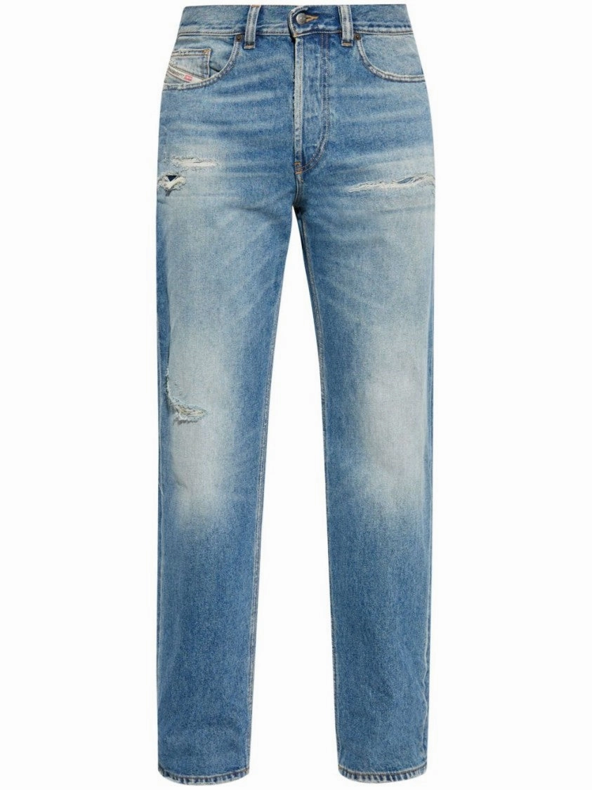 Timeless Look Cerulean Blue Ripped Jeans With Classic Five-Pocket Design