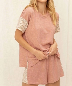 Charlotte Stripe Leopard Top And Shorts Set In Pink Zipper Free Design
