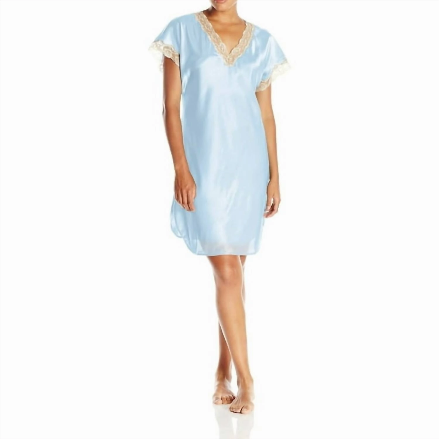 Multi Pocket Design Charming Charmeuse Sleep Gown - Plus In Sky Blue