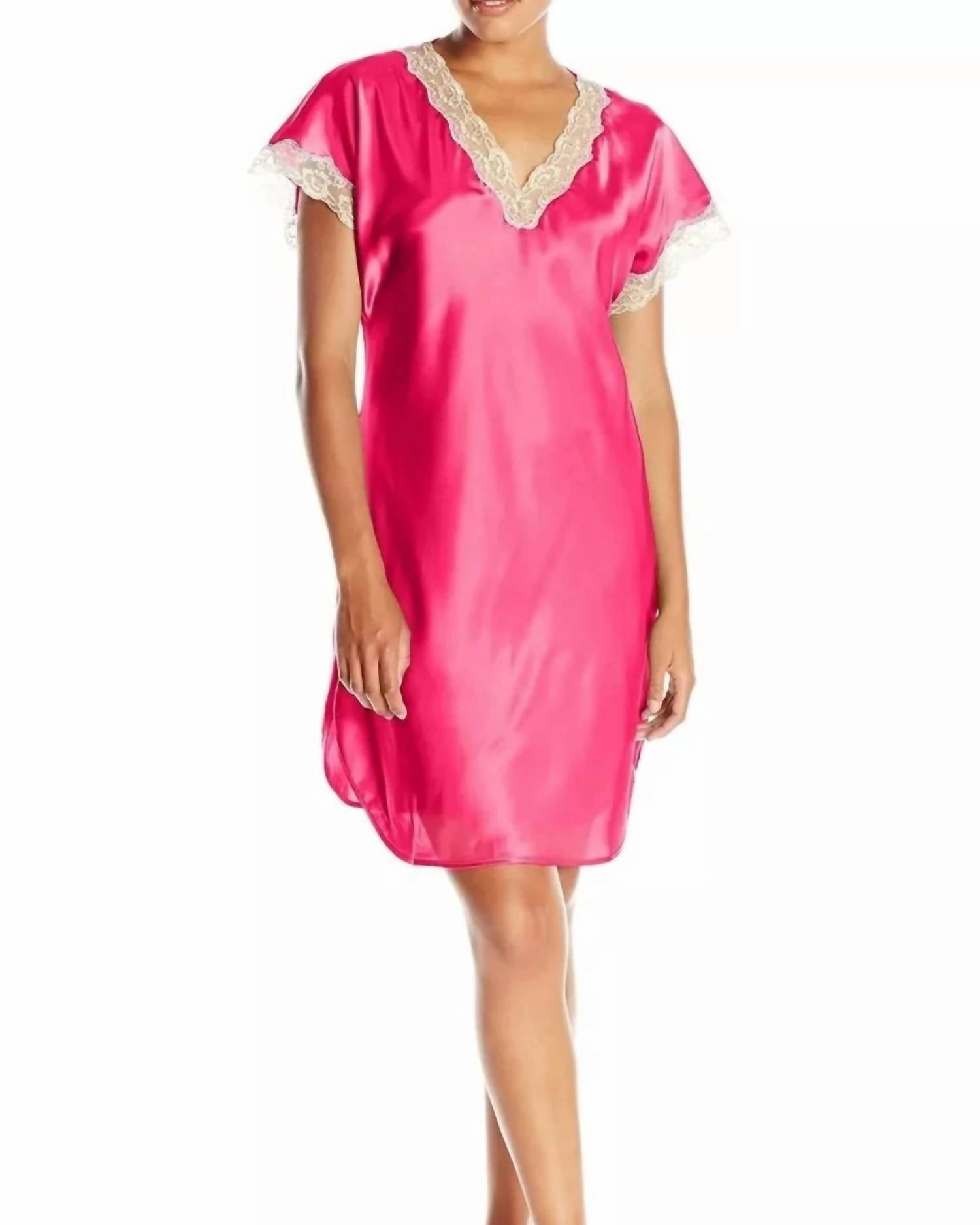 Charming Charmeuse Sleep Gown In Fuchsia Reinforced Neckline Tagless Labeling