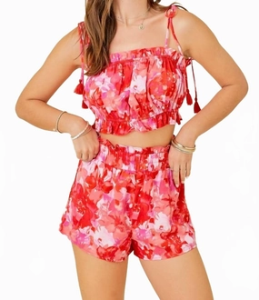 StainResistant Coating Chasity Floral Short Set In Red/pink