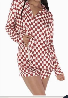 FourWay Stretch Checkered Early Riser Pj Red Checker
