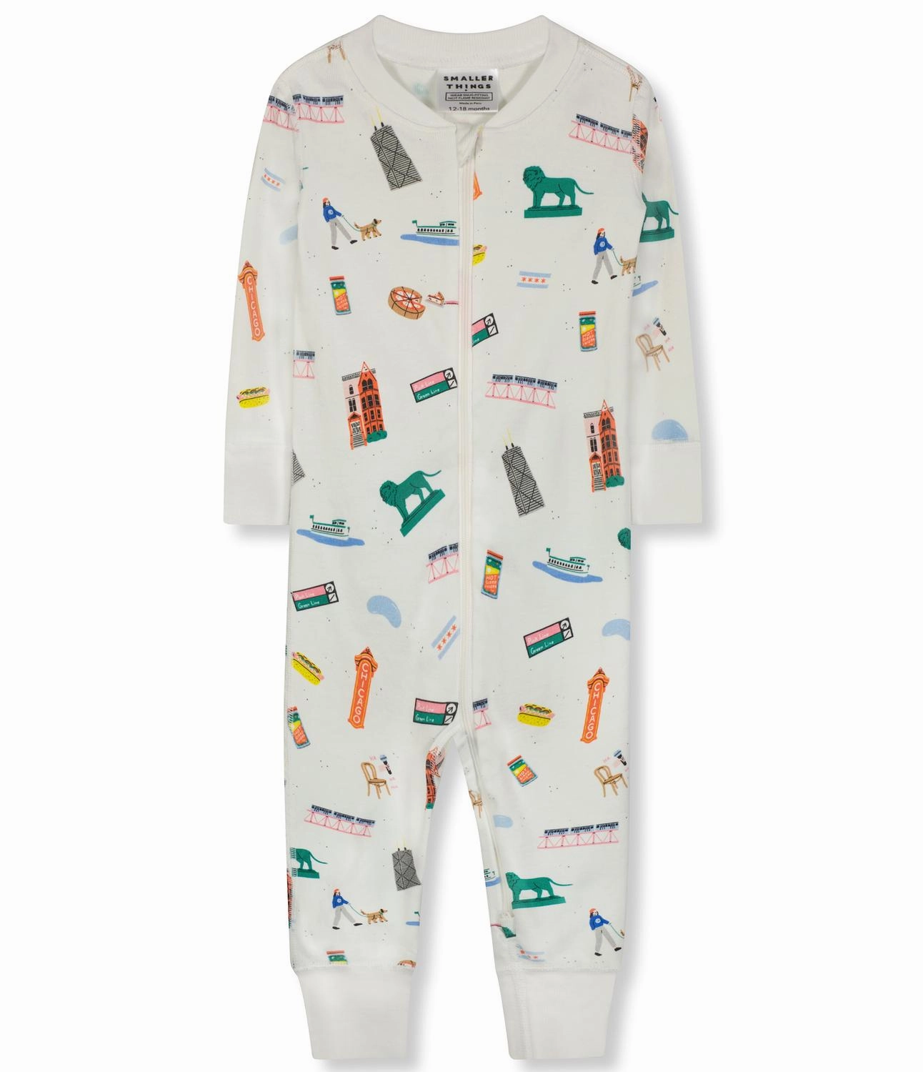 Chicago Landmarks Organic Cotton Zip Up Pajamas In Multi Midweight Fabric Low Impact Elastic