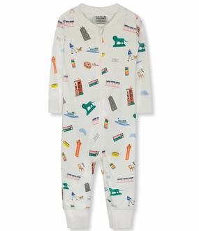 Chicago Landmarks Organic Cotton Zip Up Pajamas In Multi Midweight Fabric Low Impact Elastic