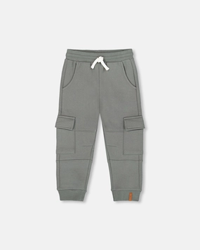 Flexible Comfort Fleece Sweatpants with Cargo Pockets Gray Green