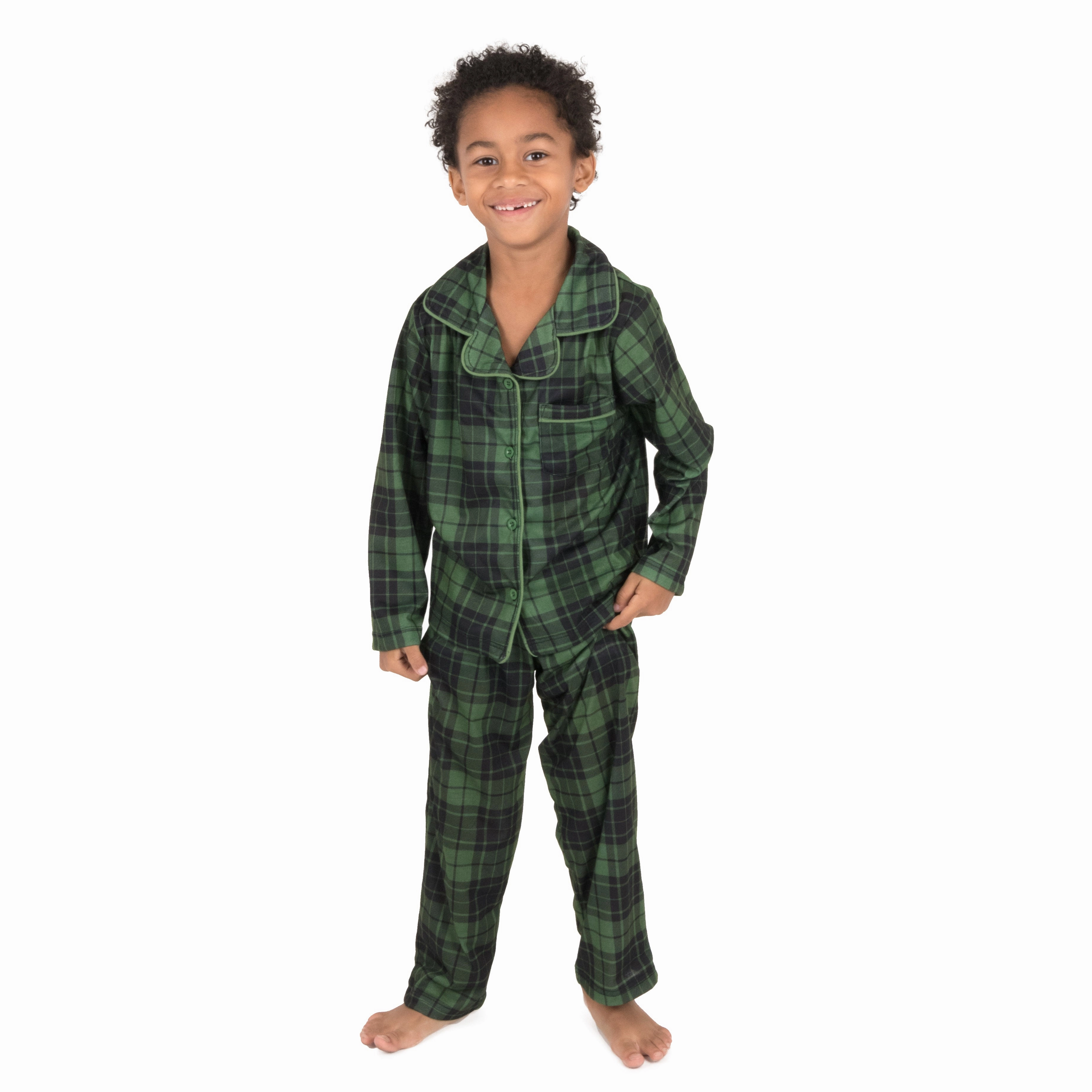 Convertible Features Christmas Kids Two Piece Flannel Feel Pajamas Plaid