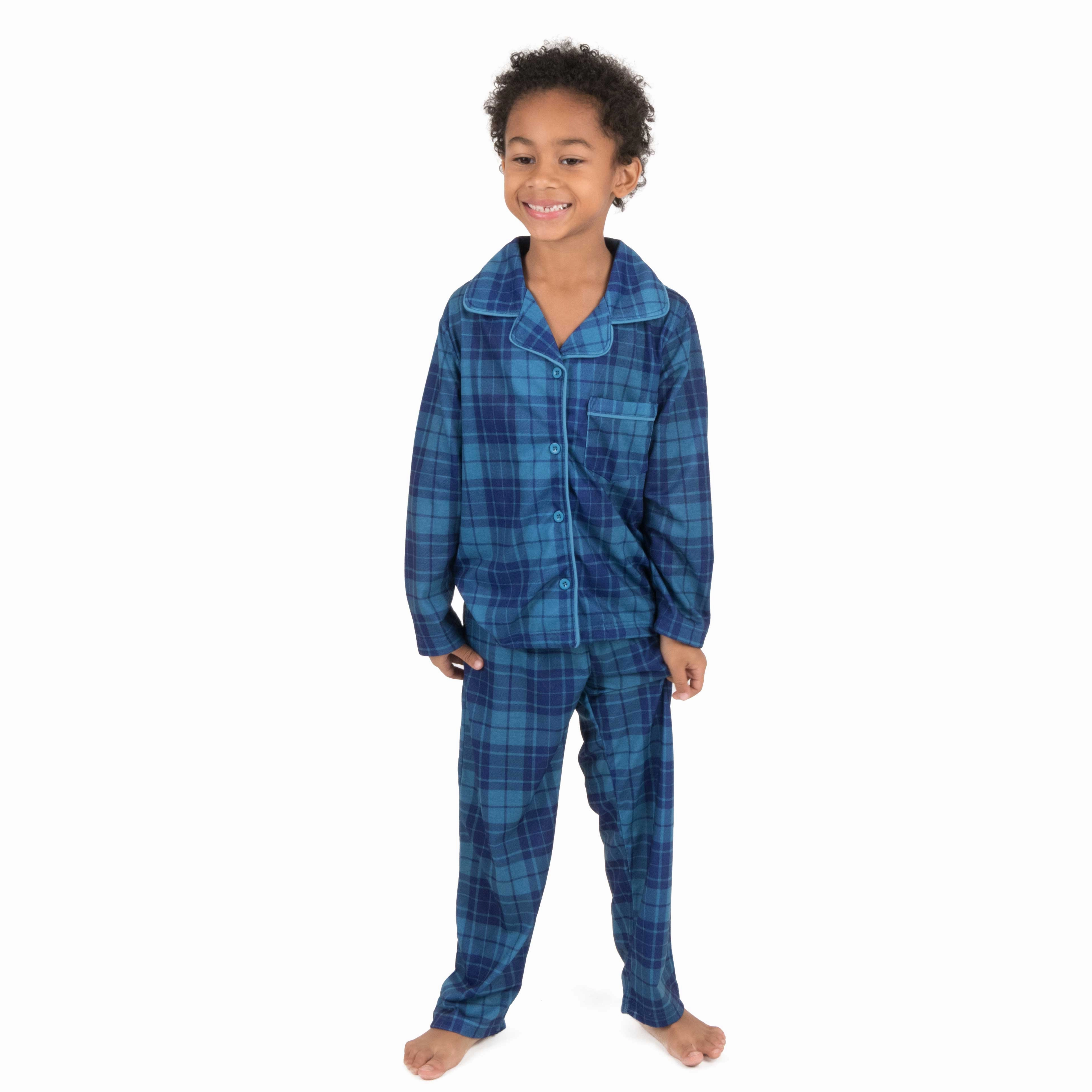 Christmas Kids Two Piece Flannel Feel Pajamas Plaid Balanced Compression