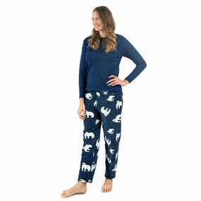 Christmas Womens Cotton Top and Fleece Pant Pajamas Bear Durable Blends Low Impact Elastic