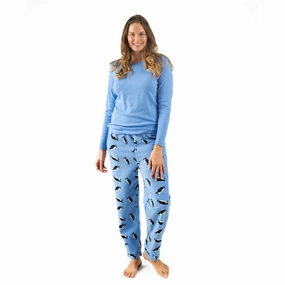 Organic Cotton Blend Christmas Womens Cotton Top and Fleece Pant Pajamas Penguin