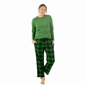 Christmas Womens Cotton Top Flannel Pant Pajamas Plaid Layered Collar