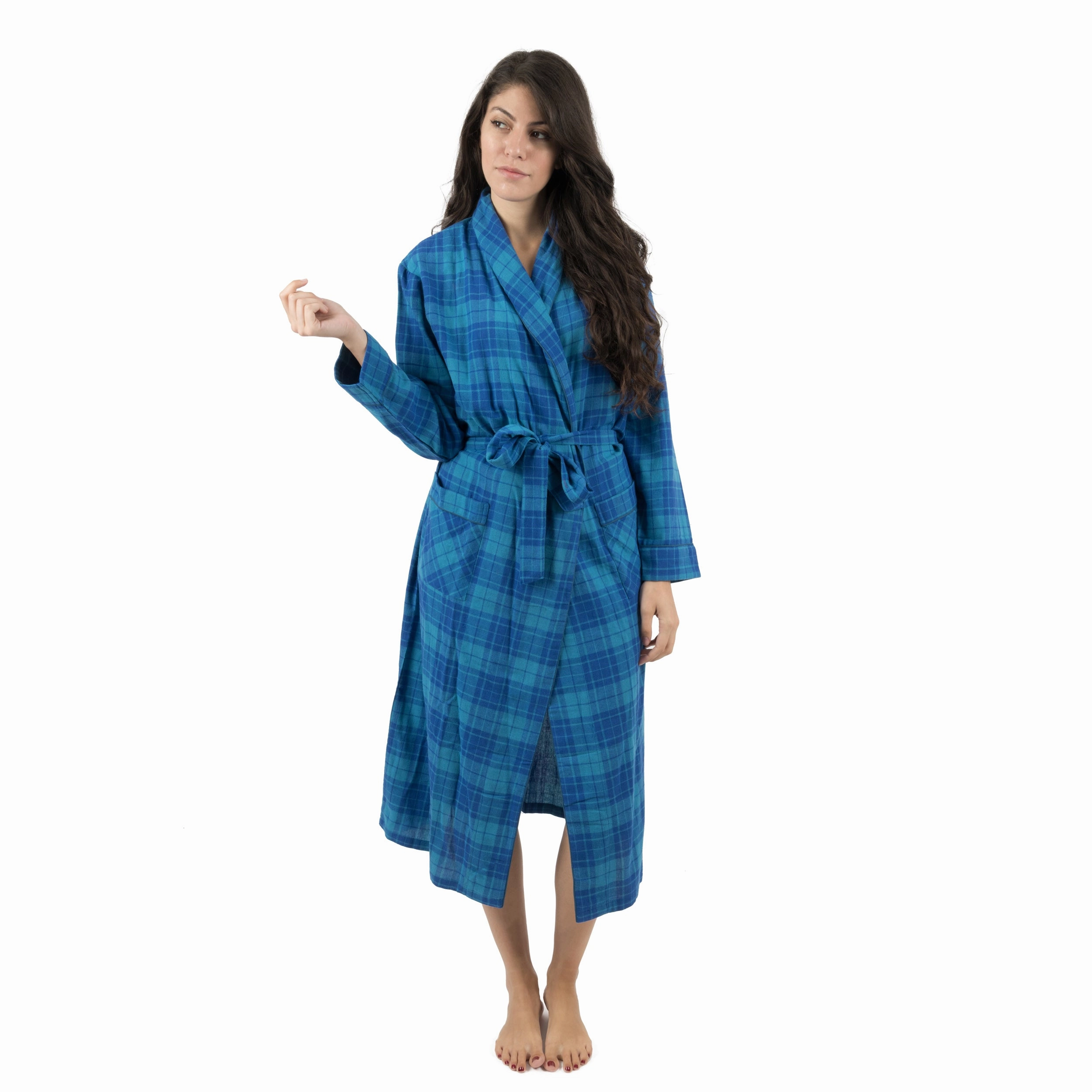Christmas Womens Flannel Robe Plaid Ribbed Cuffs