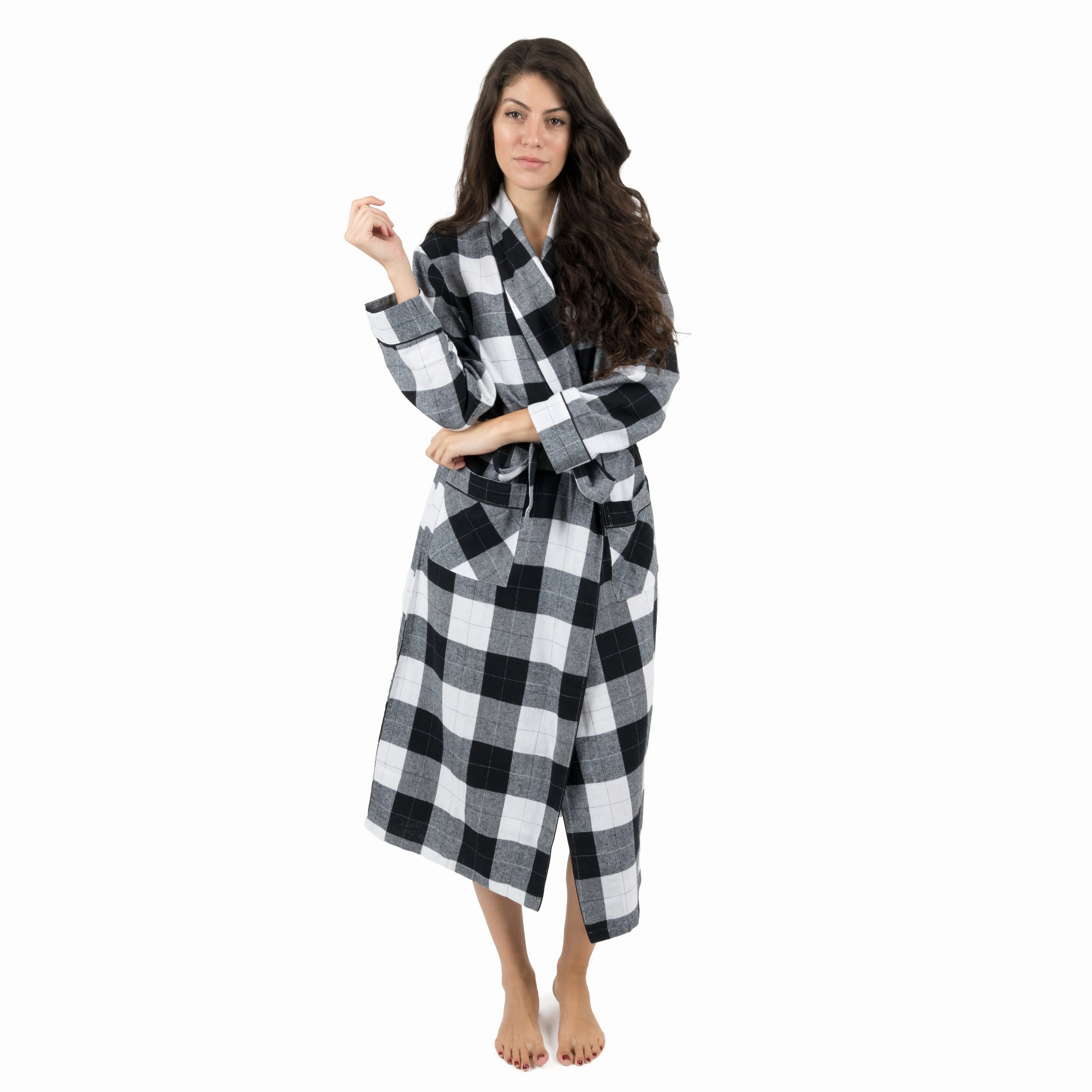 Double Stitched Seams Microfiber Material Christmas Womens Flannel Robe Plaid