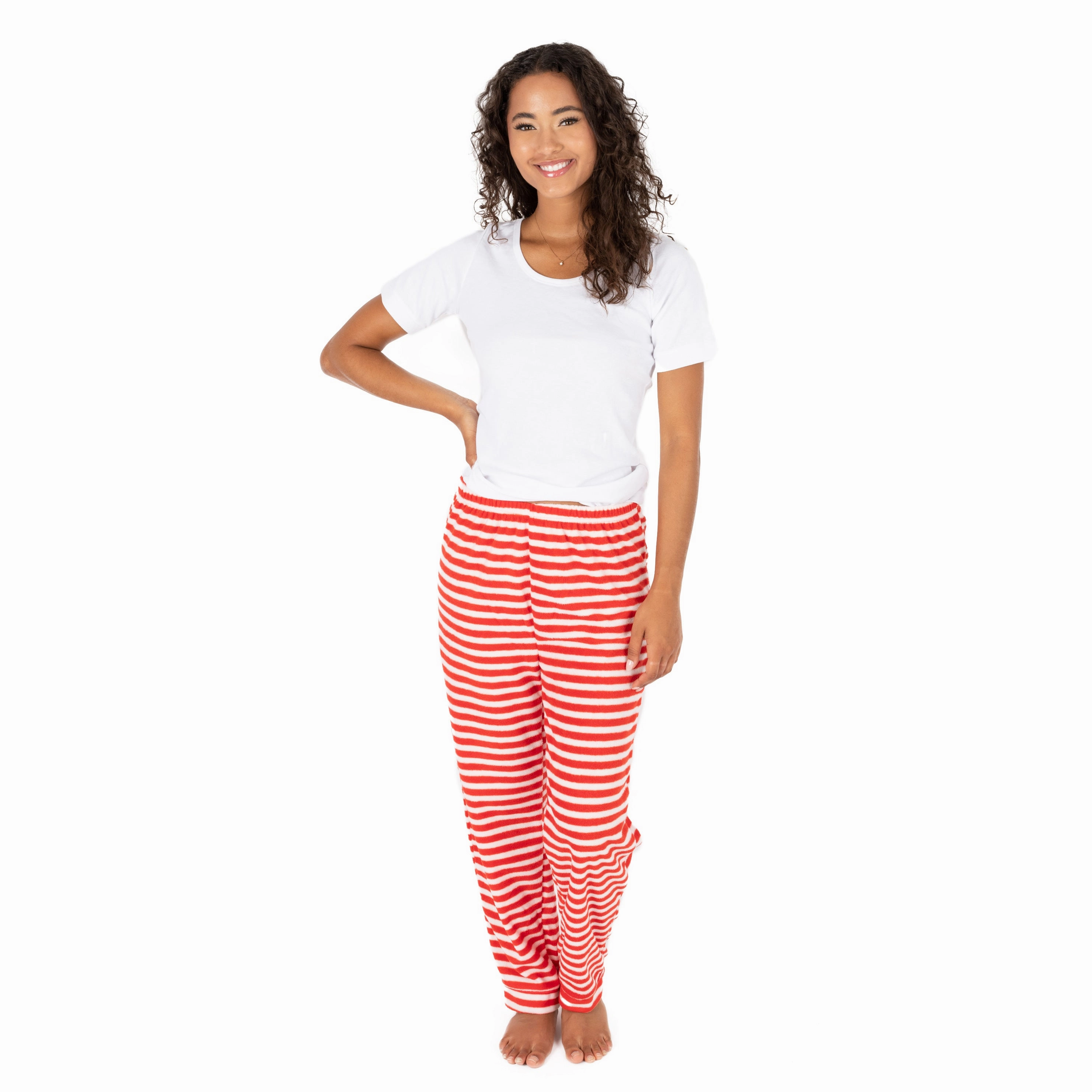 Christmas Womens Fleece Pajama Pants Striped SweatWicking Fabric Brushed Fleece