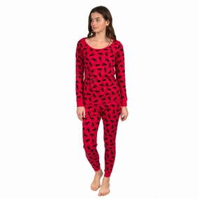 Christmas Womens Two Piece Cotton Pajamas Moose Relaxed Silhouette