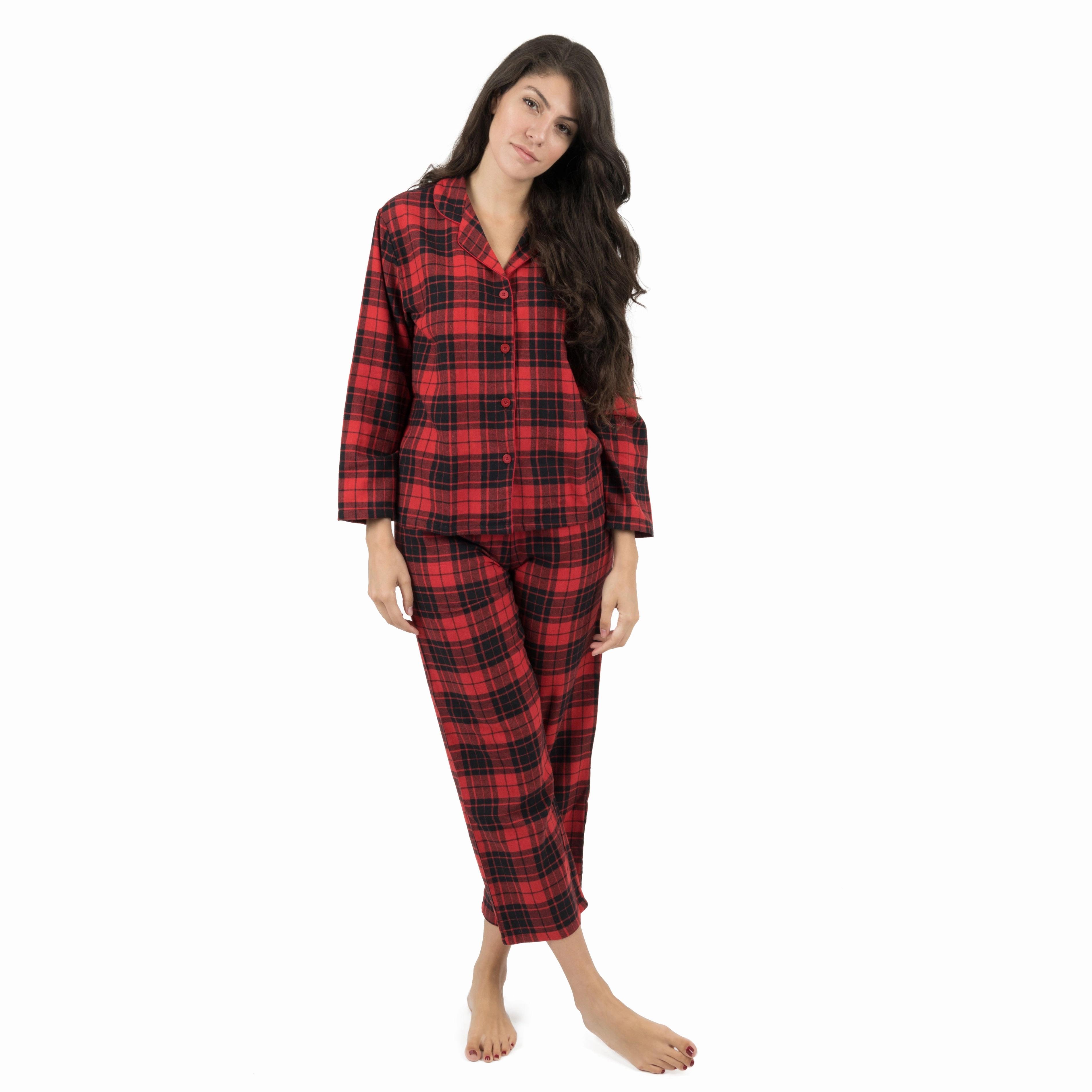 LowProfile Stitching WrinkleResistant Finish Christmas Womens Two Piece Flannel Pajamas Plaid