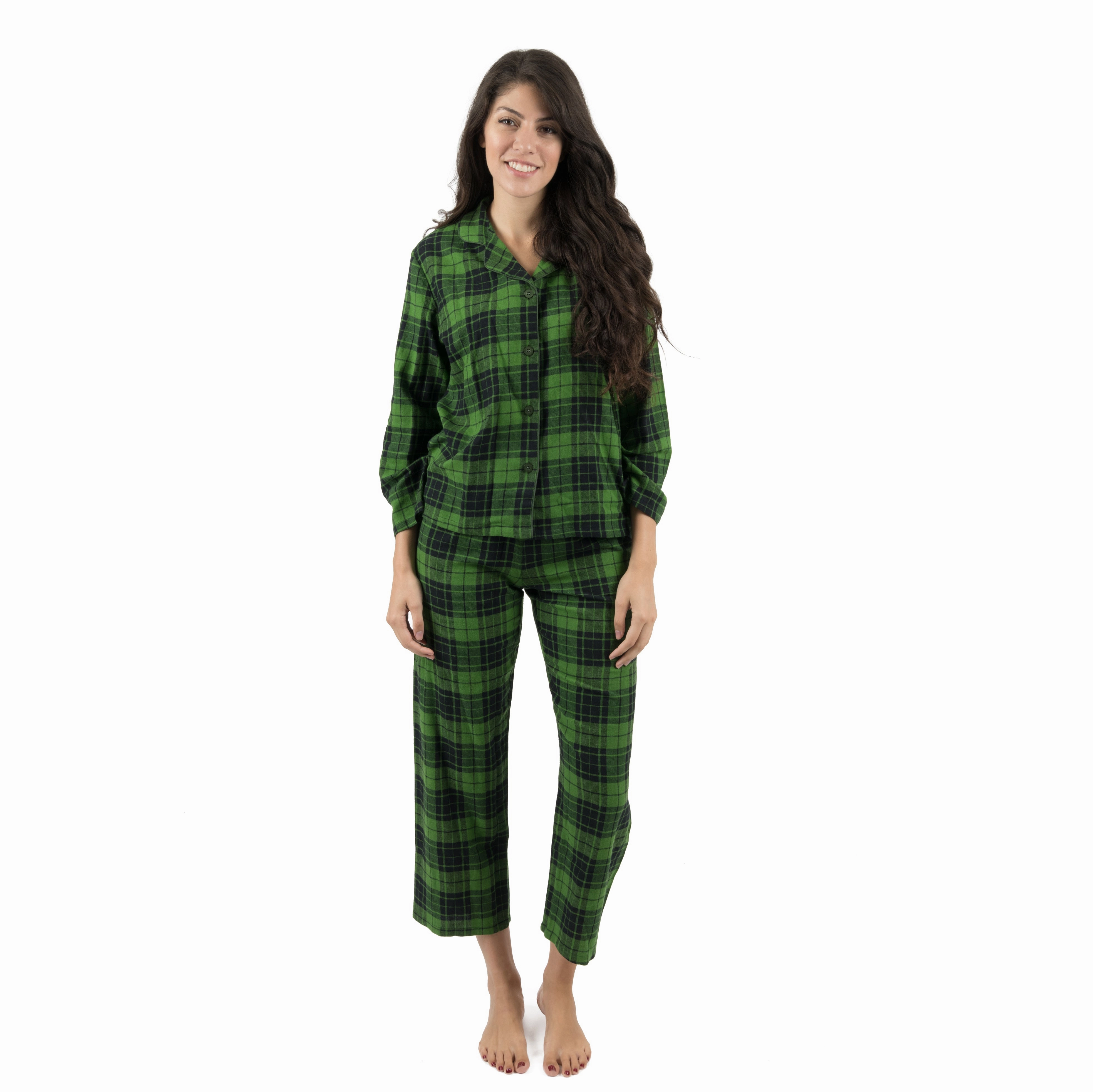 Non Binding Necklines Christmas Womens Two Piece Flannel Pajamas Plaid