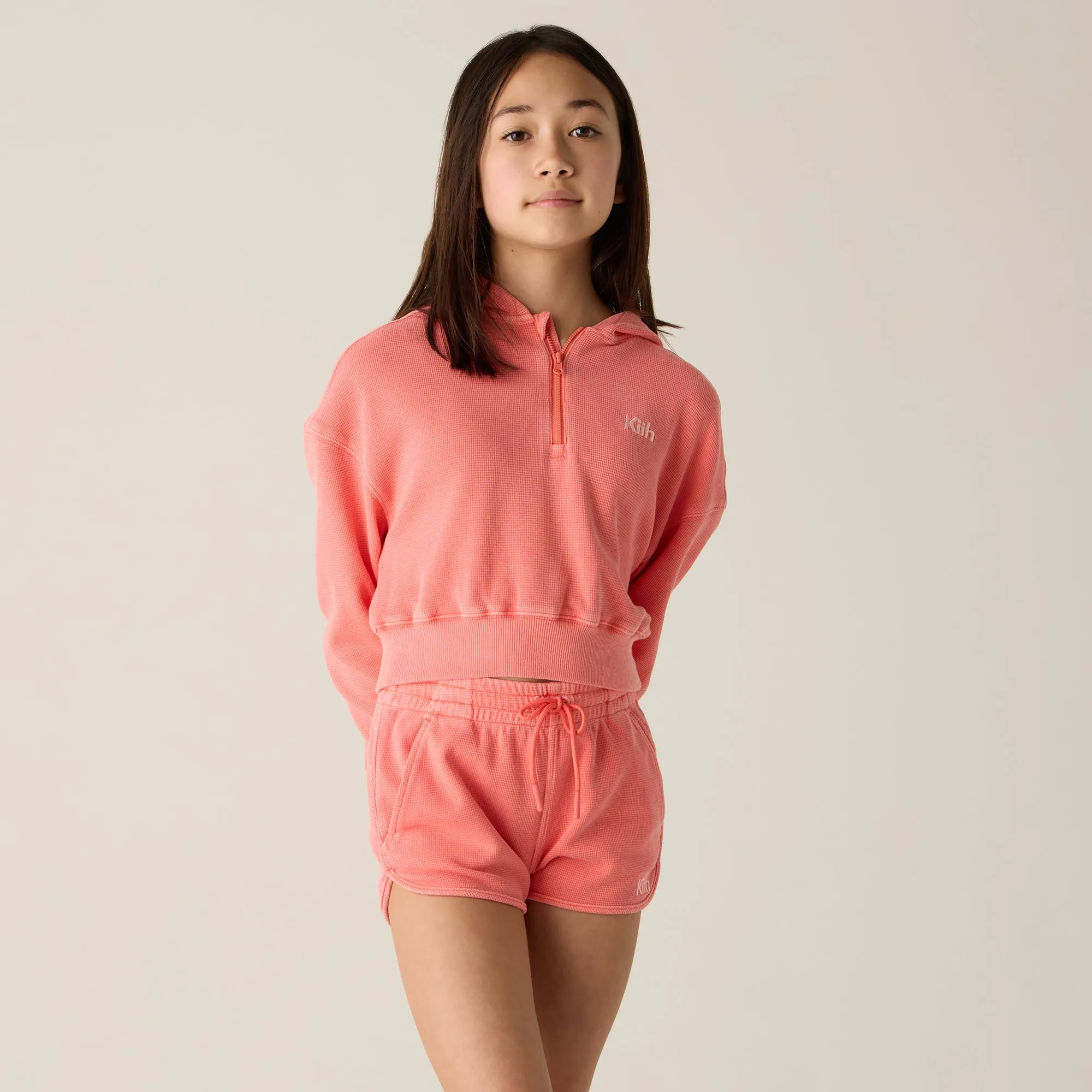 Kith Kids Waffle Fallon Quarter Zip Hoodie - Dawn Relaxed Style