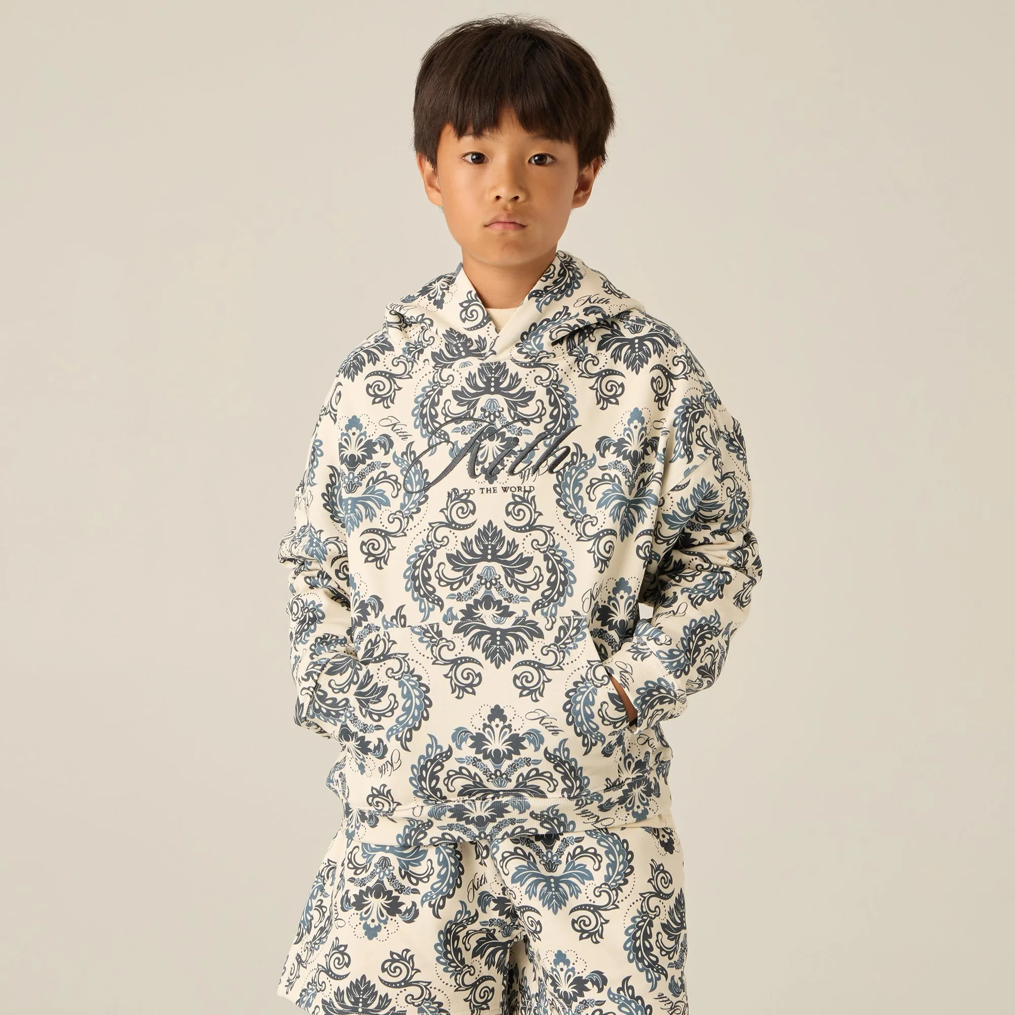 Sustainable Modern Chic Kith Kids Damask Floral Nelson Hoodie - Sandrift