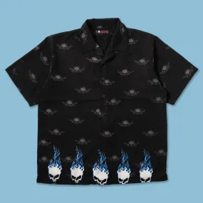 bohemian flair Solid Hue Y2K Flames Skull Shirt XLarge